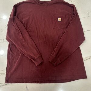 Men’s Carhartt Long Sleeve Pocket T Shirt / Maroon / 2XL Original Fit